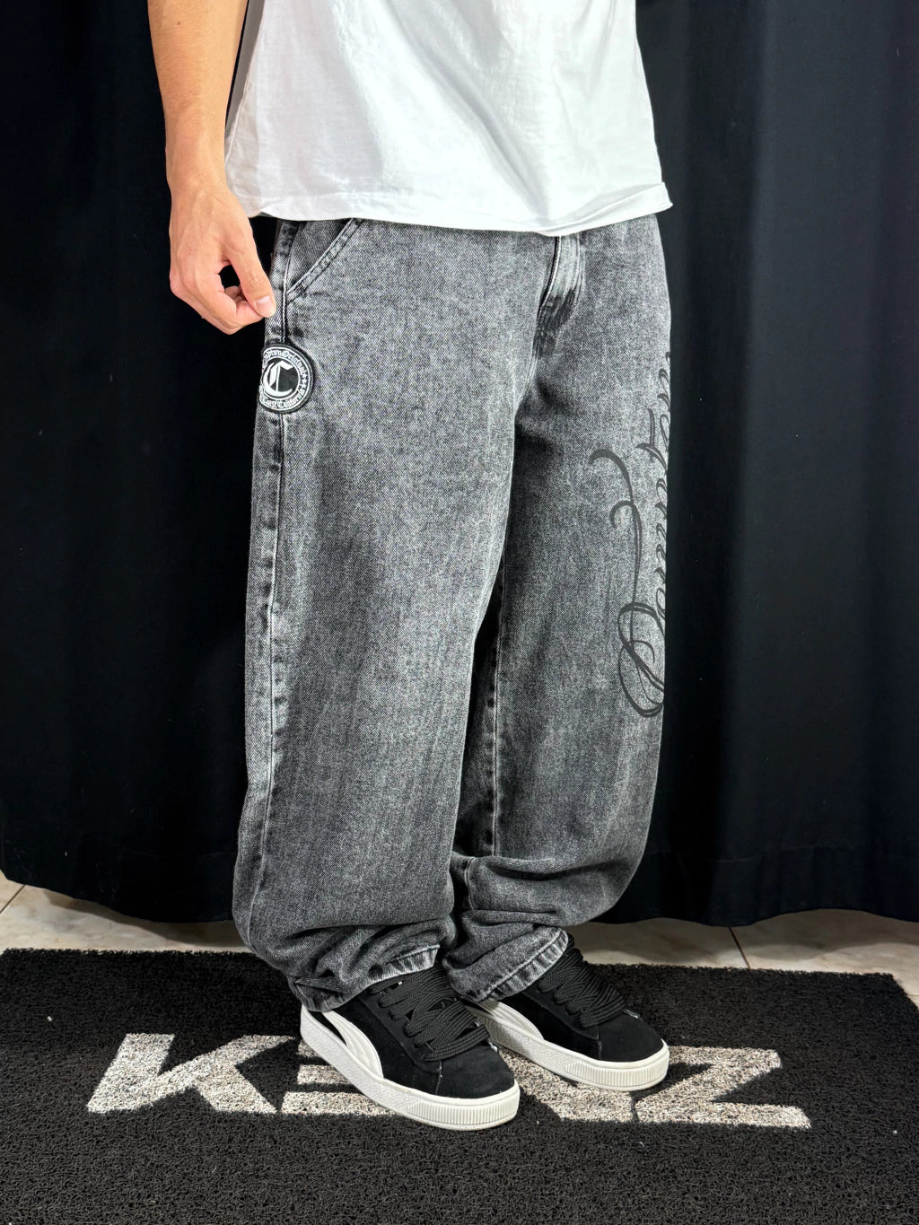 Calça Compton Jeans Baggy Estonado Logo