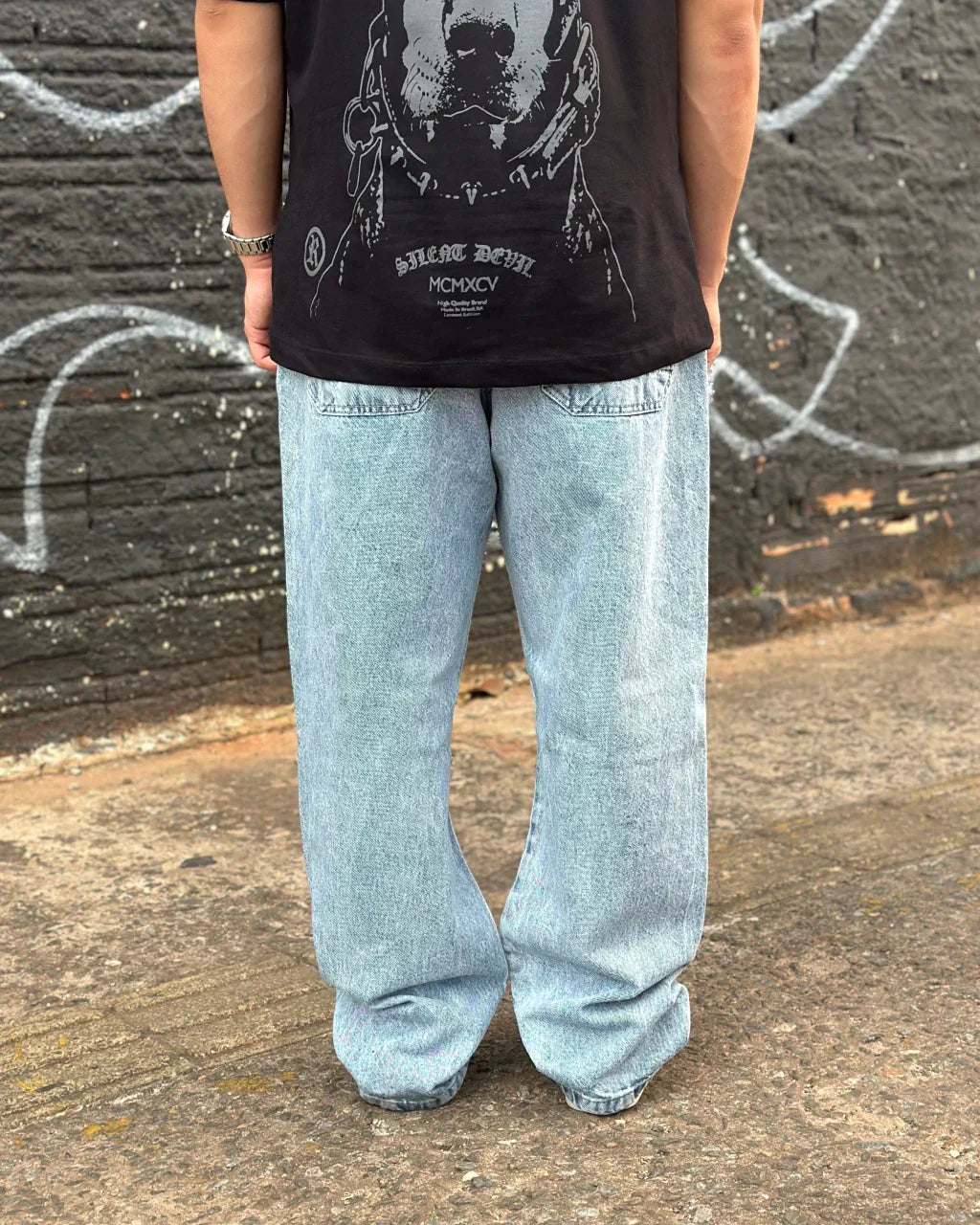 Calça Denim Estonada Azul Baggy